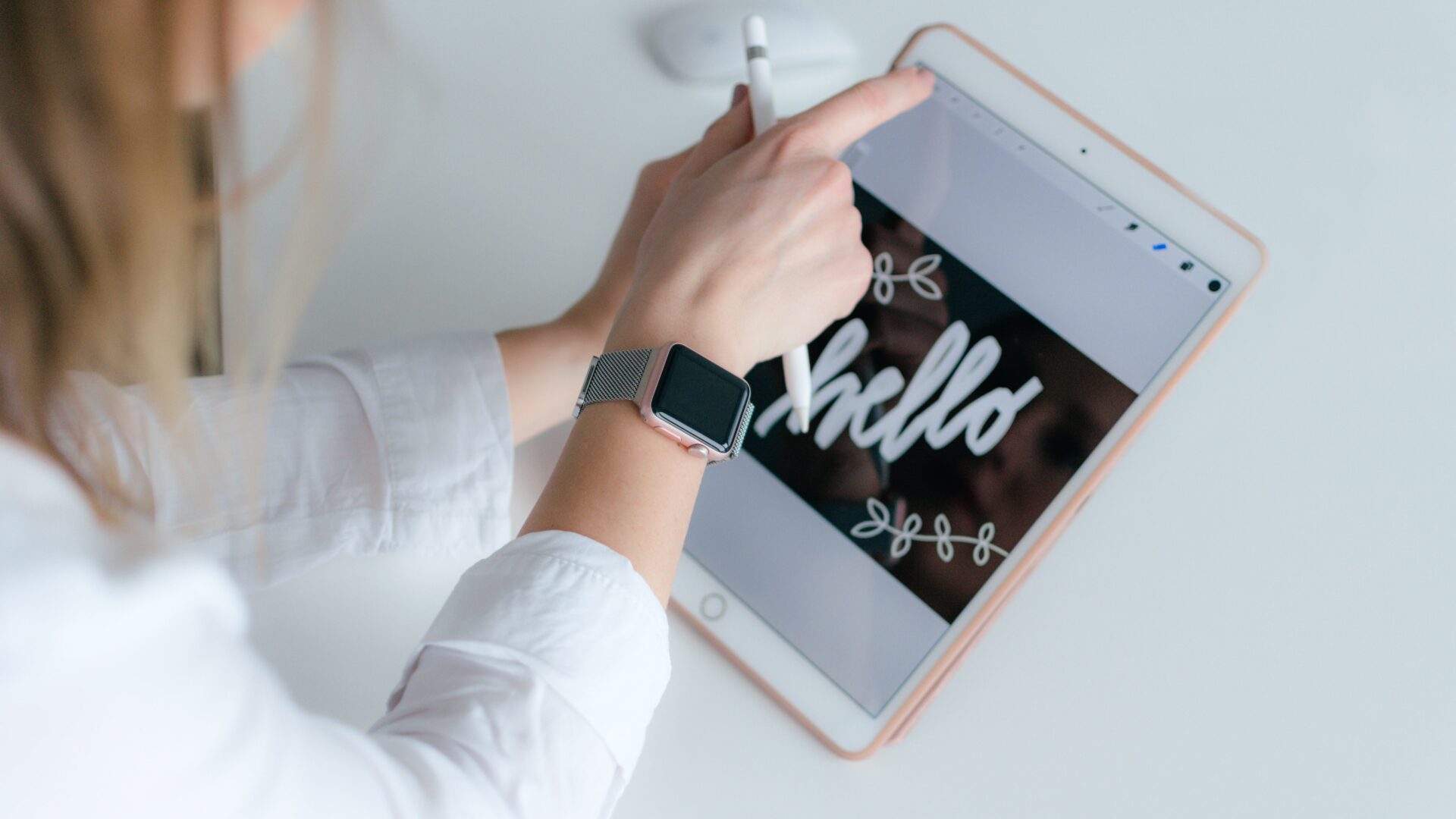 woman with ipad in school